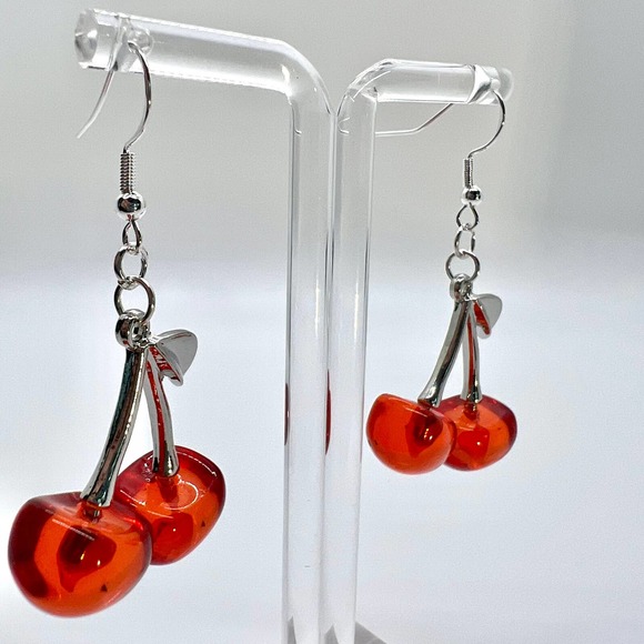 Cherry Earrings - Fruit Earrings - Summer Dangle Earrings - Picture 3 of 7